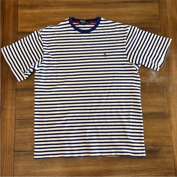 Polo Ralph Lauren Shirt Men's Medium Blue Striped With Pony - Picture 1 of 12